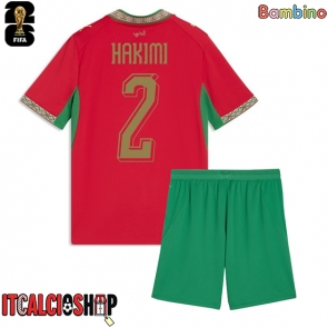 Marocco Achraf Hakimi #2 Prima Maglia Bambino Mondiali 2026 Manica Corta (+ Pantaloni corti)